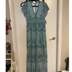 Altar’d State Mariska Lace Maxi Dress in Sea Blue